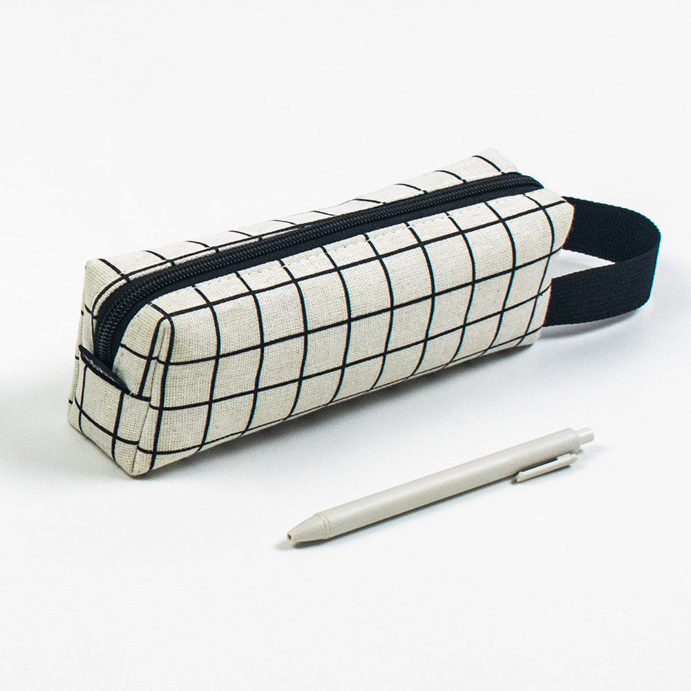 Wholesale Simple Canvas Black and White Plaid Canvas Pen Bags